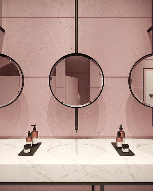 Novikov Designs Coppe Restaurant Wash Rooms Interior Design, ladies mirrror and sinks Rolans Novikovs