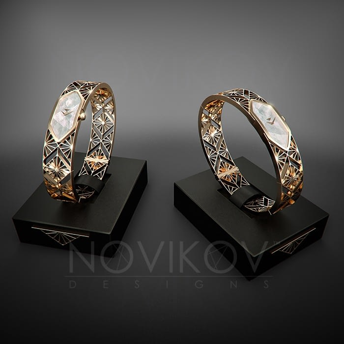 Novikov Designs Strabo Watch, Gold Plated with Pearl Watch Face Rolans Novikovs