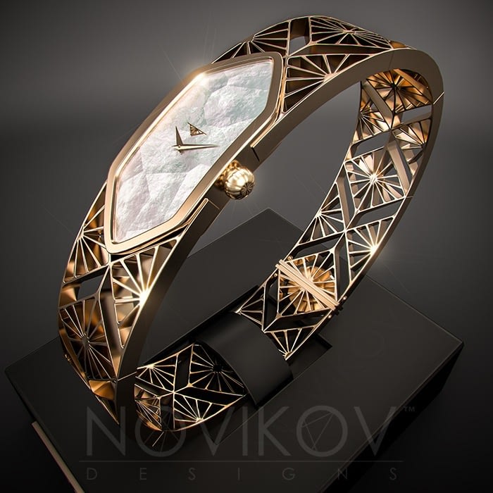 Novikov Designs Strabo Watch, Gold Plated with Pearl Watch Face Rolans Novikovs
